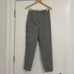 Zara Black & White Gingham Straight Leg High Rise Pants, NWT